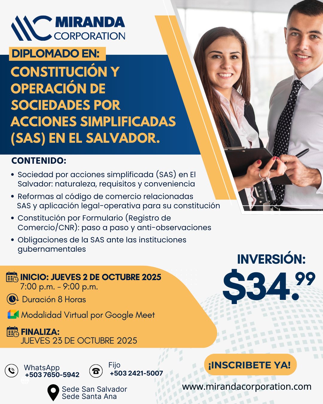 📑 Diplomado: Constitución y operación de Sociedades por Acciones Simplificadas (SAS) en El Salvador