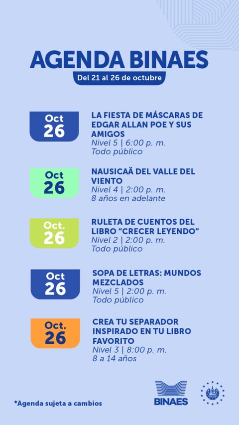 Agenda BINAES Del Domingo 26