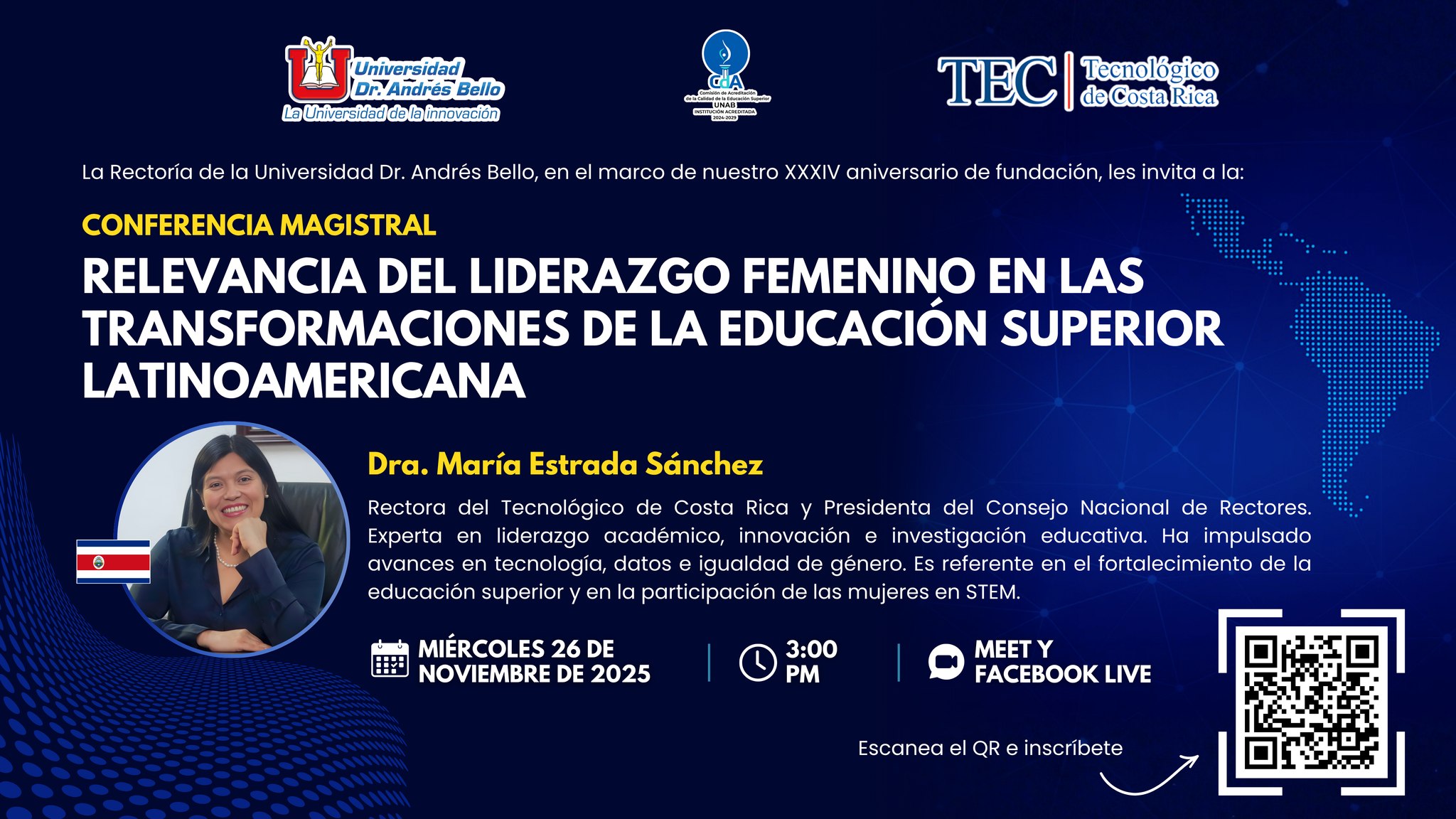✨ Conferencia Magistral "Relevancia del Liderazgo Femenino en las Transformaciones de la Educación Superior Latinoamericana"